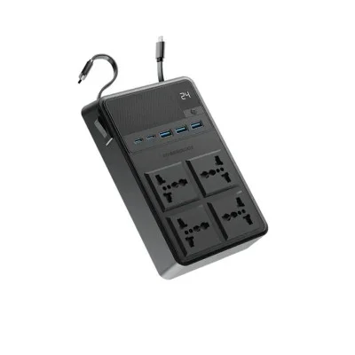 Power Strip 2500W 4 Ac With Built-In Retractable Cables Powerology - Black